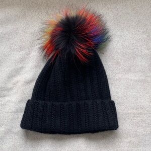 Amicale Cashmere Beanie with Fox Fur Pom